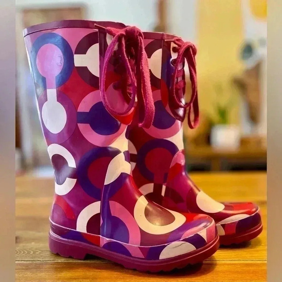 COACH Periwinkle Tall Rain Boots, Galoshes, Women’s 8B - Picture 2 of 12